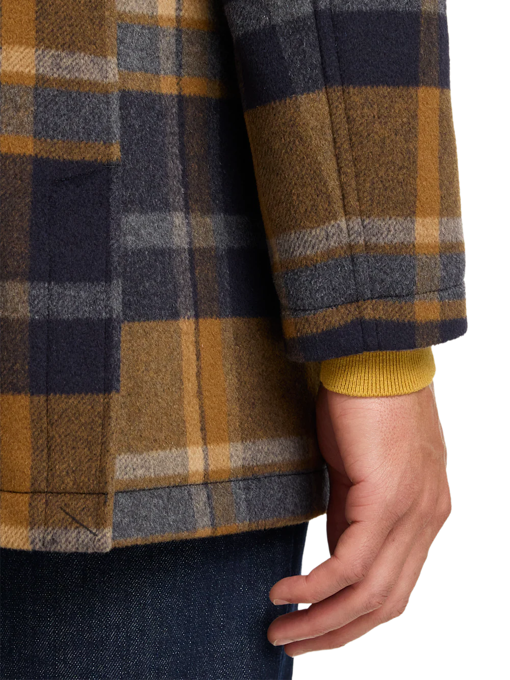 Wool Blend Plaid Carcoat - Tan/blue - Image 4