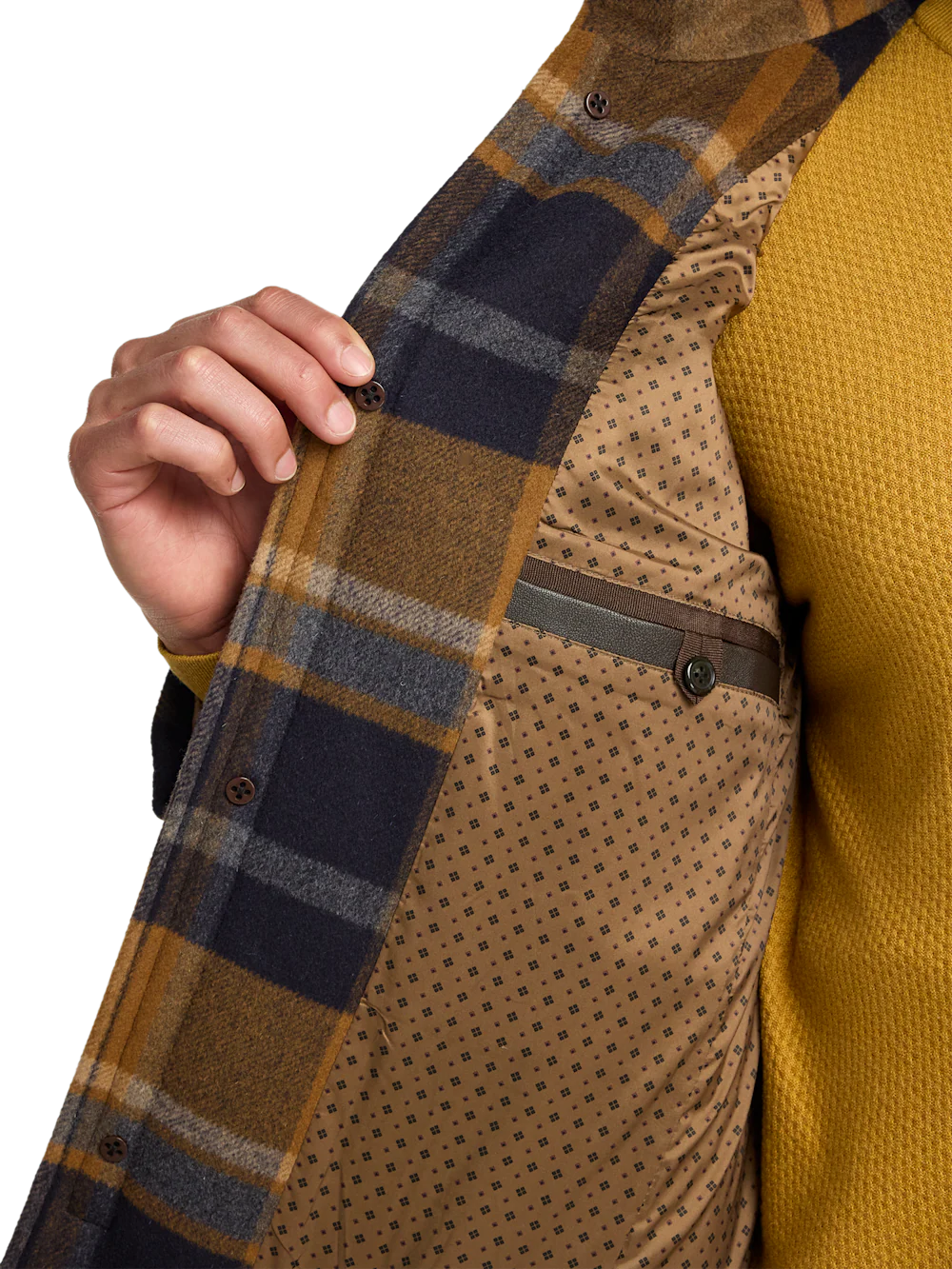 Wool Blend Plaid Carcoat - Tan/blue - Image 5