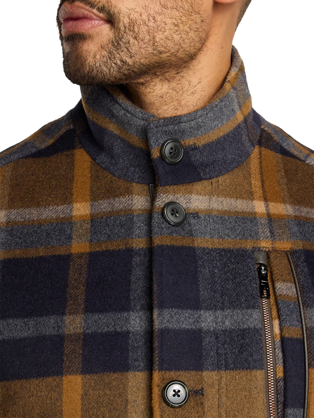 Wool Blend Plaid Carcoat - Tan/blue - Image 6