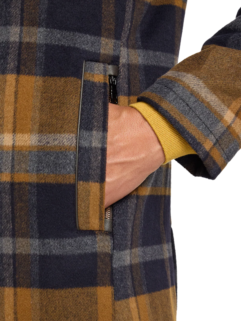 Wool Blend Plaid Carcoat - Tan/blue - Image 7