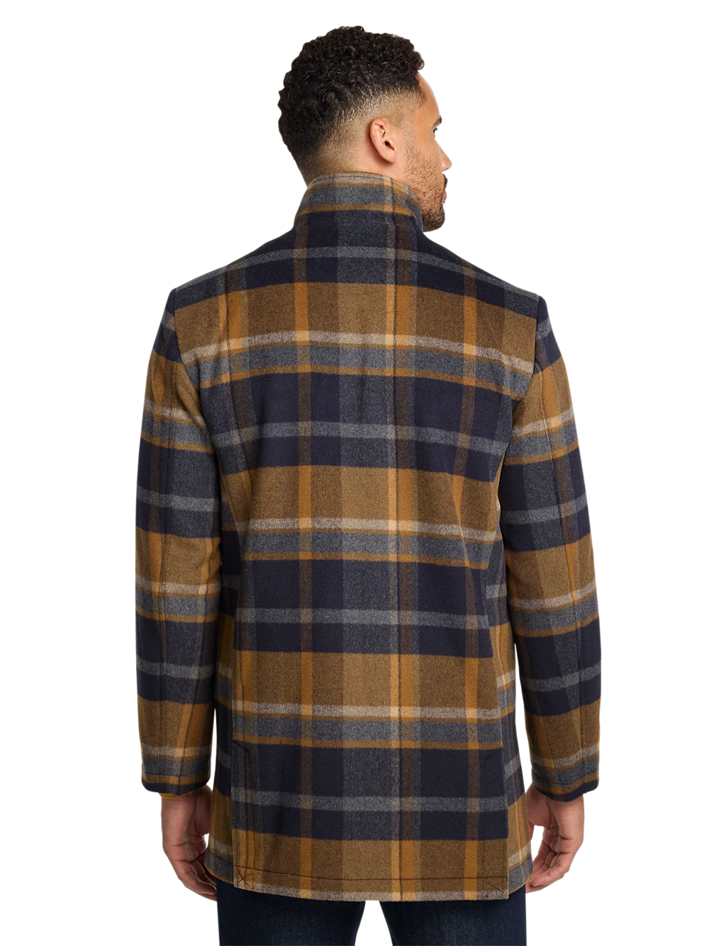 Wool Blend Plaid Carcoat - Tan/blue - Image 8