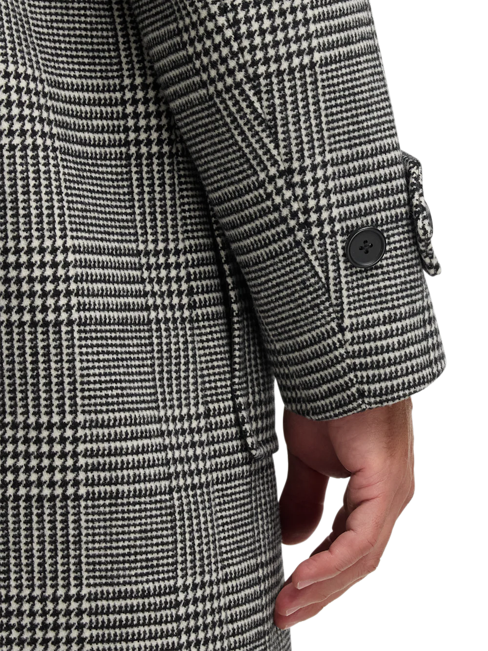 Wool Blend Plaid Double Breasted Topcoat - Black/white - Image 4