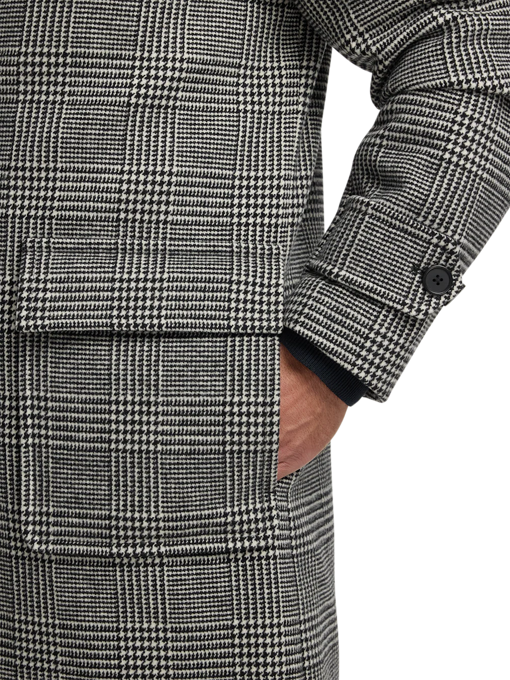 Wool Blend Plaid Double Breasted Topcoat - Black/white - Image 7