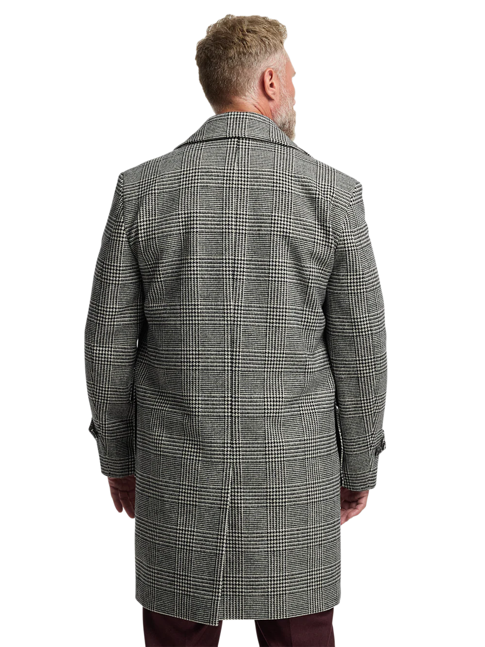 Wool Blend Plaid Double Breasted Topcoat - Black/white - Image 8