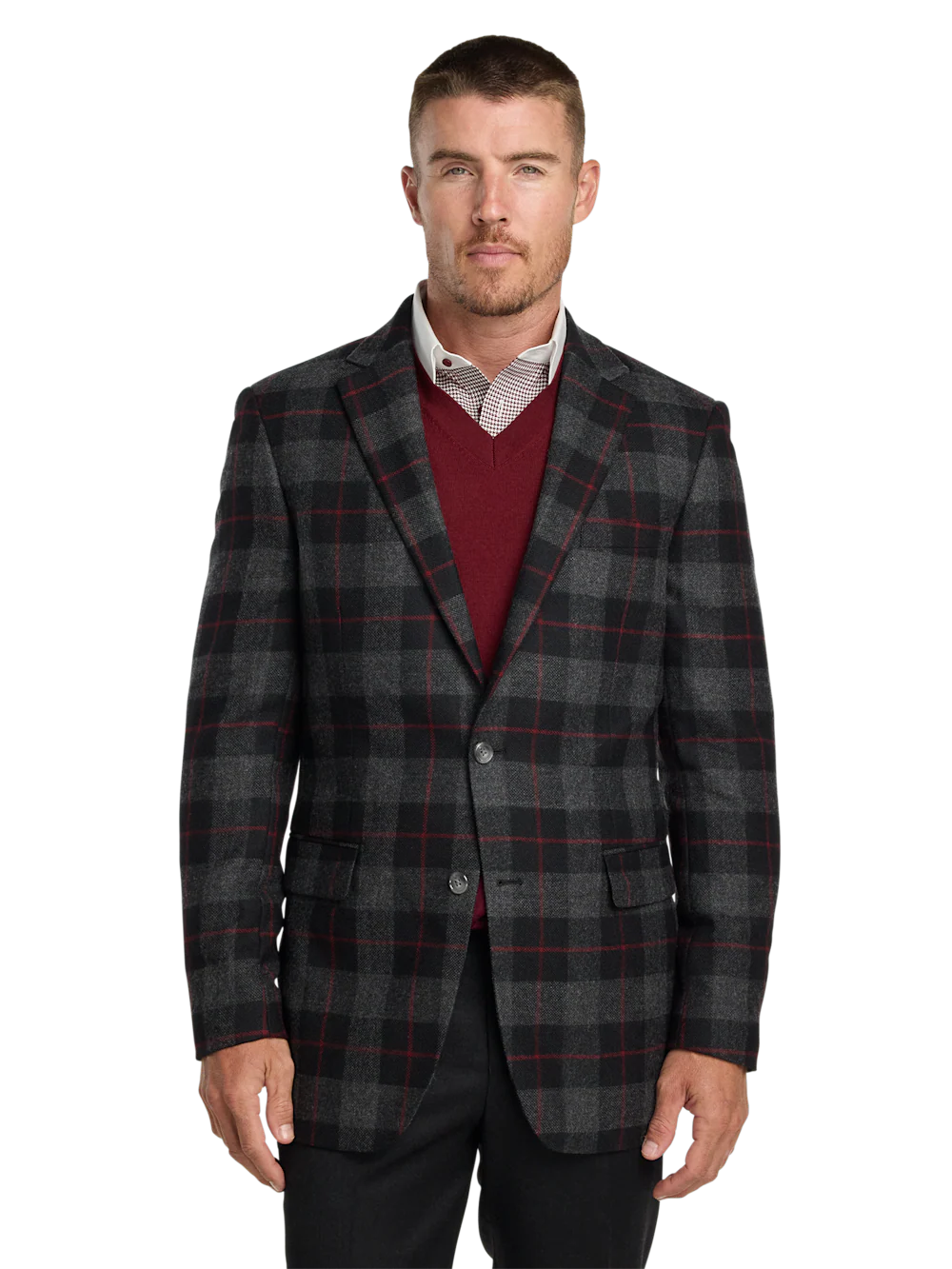 Wool Blend Plaid Single Breasted Notch Lapel Sport Coat - Black/grey - Image 2