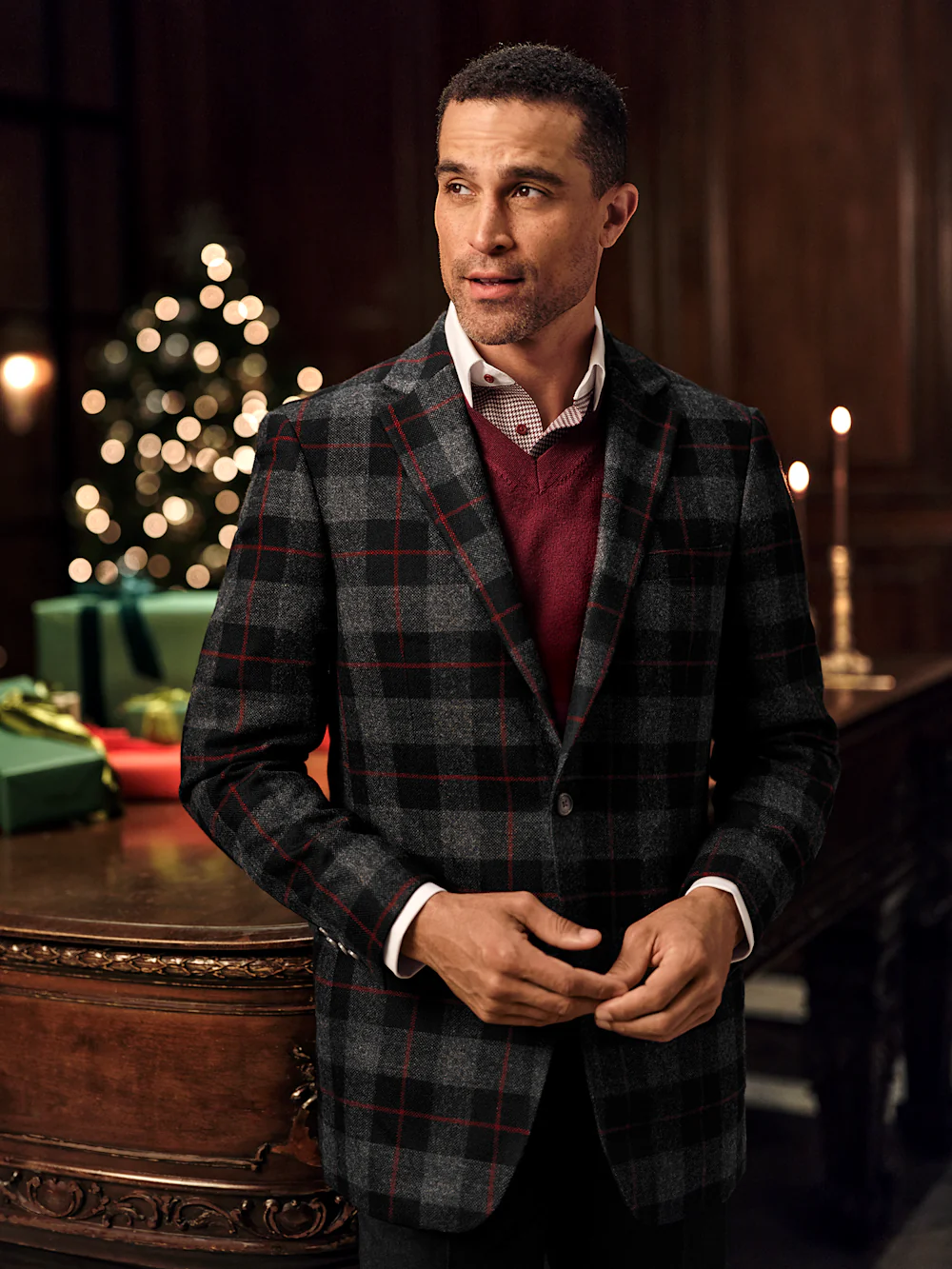 Wool Blend Plaid Single Breasted Notch Lapel Sport Coat - Black/grey - Image 9