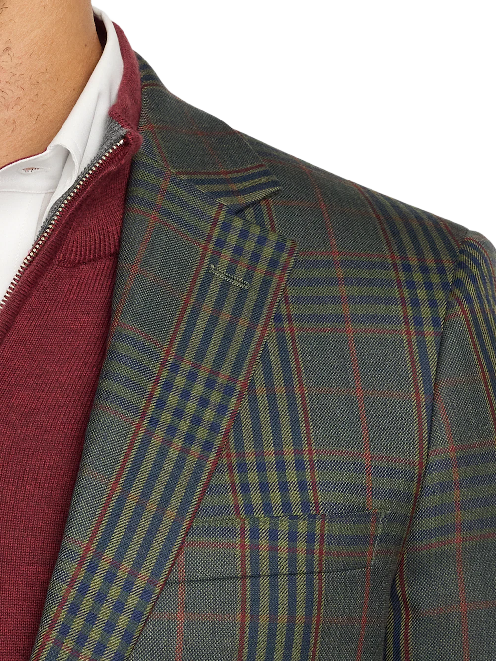 Wool Blend Plaid Single Breasted Notch Lapel Sport Coat - Green/blue - Image 7
