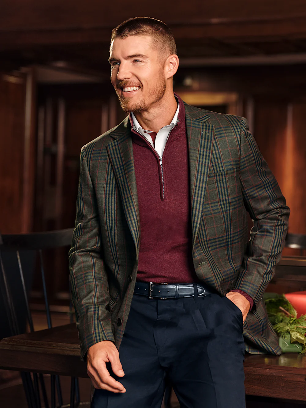 Wool Blend Plaid Single Breasted Notch Lapel Sport Coat - Green/blue - Image 9