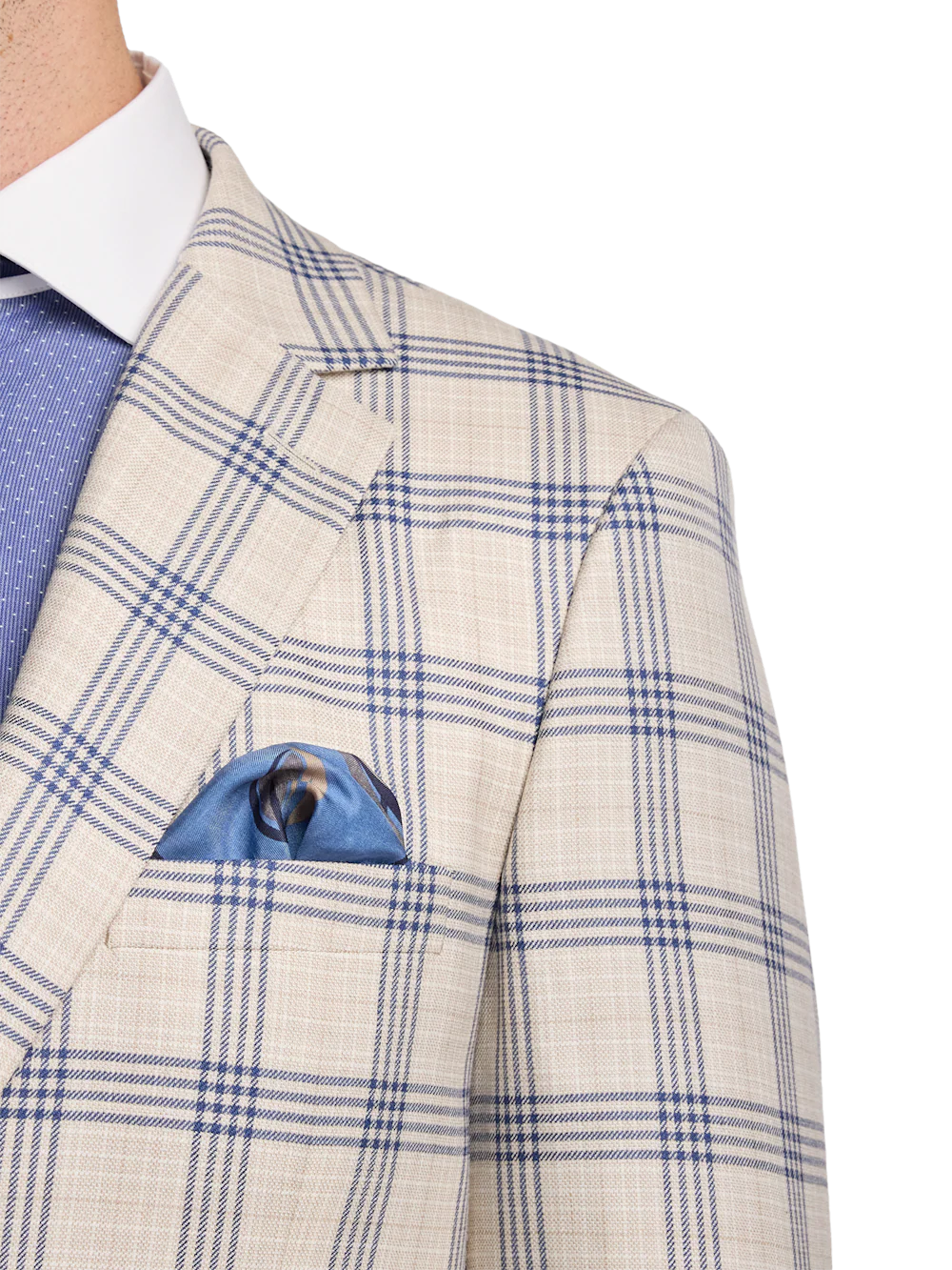 Wool Blend Plaid Single Breasted Notch Lapel Sport Coat - Tan/blue - Image 6