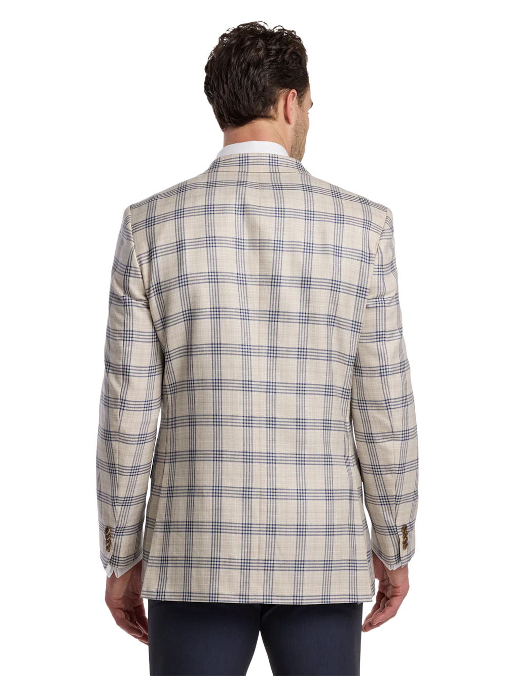 Wool Blend Plaid Single Breasted Notch Lapel Sport Coat - Tan/blue - Image 7