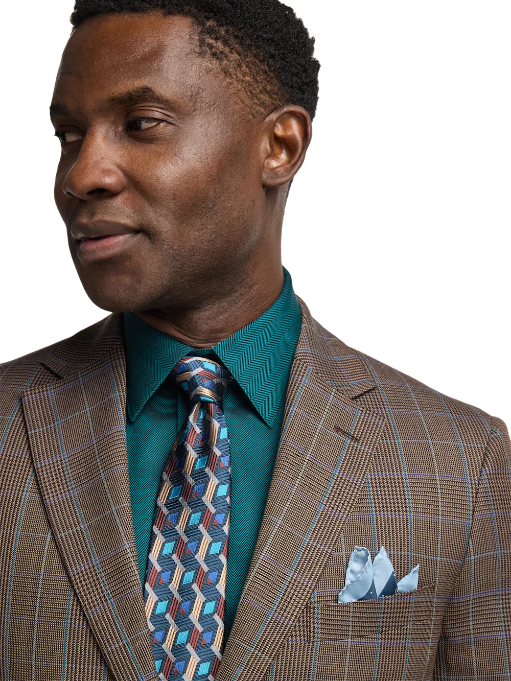 Wool Blend Plaid Single Breasted Notch Lapel Suit - Brown/blue - Image 3