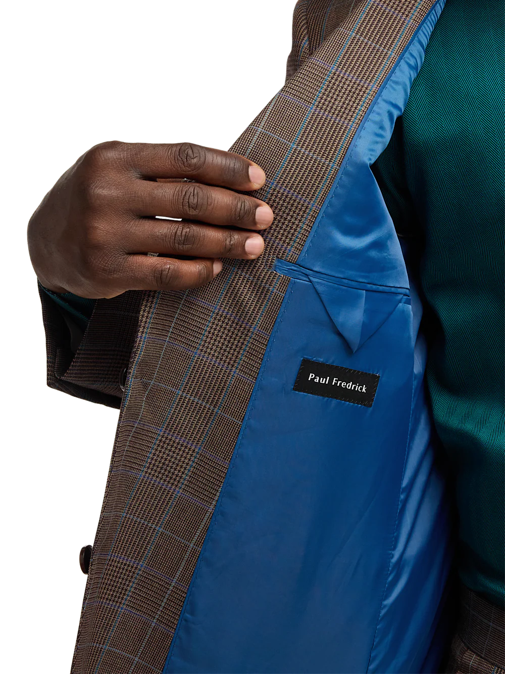 Wool Blend Plaid Single Breasted Notch Lapel Suit - Brown/blue - Image 4