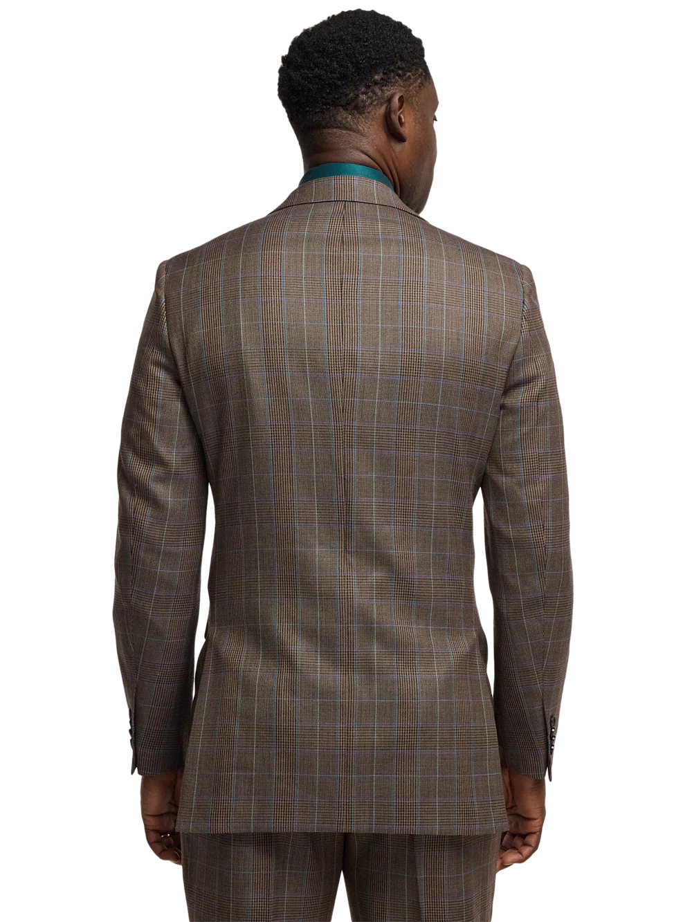 Wool Blend Plaid Single Breasted Notch Lapel Suit - Brown/blue - Image 7