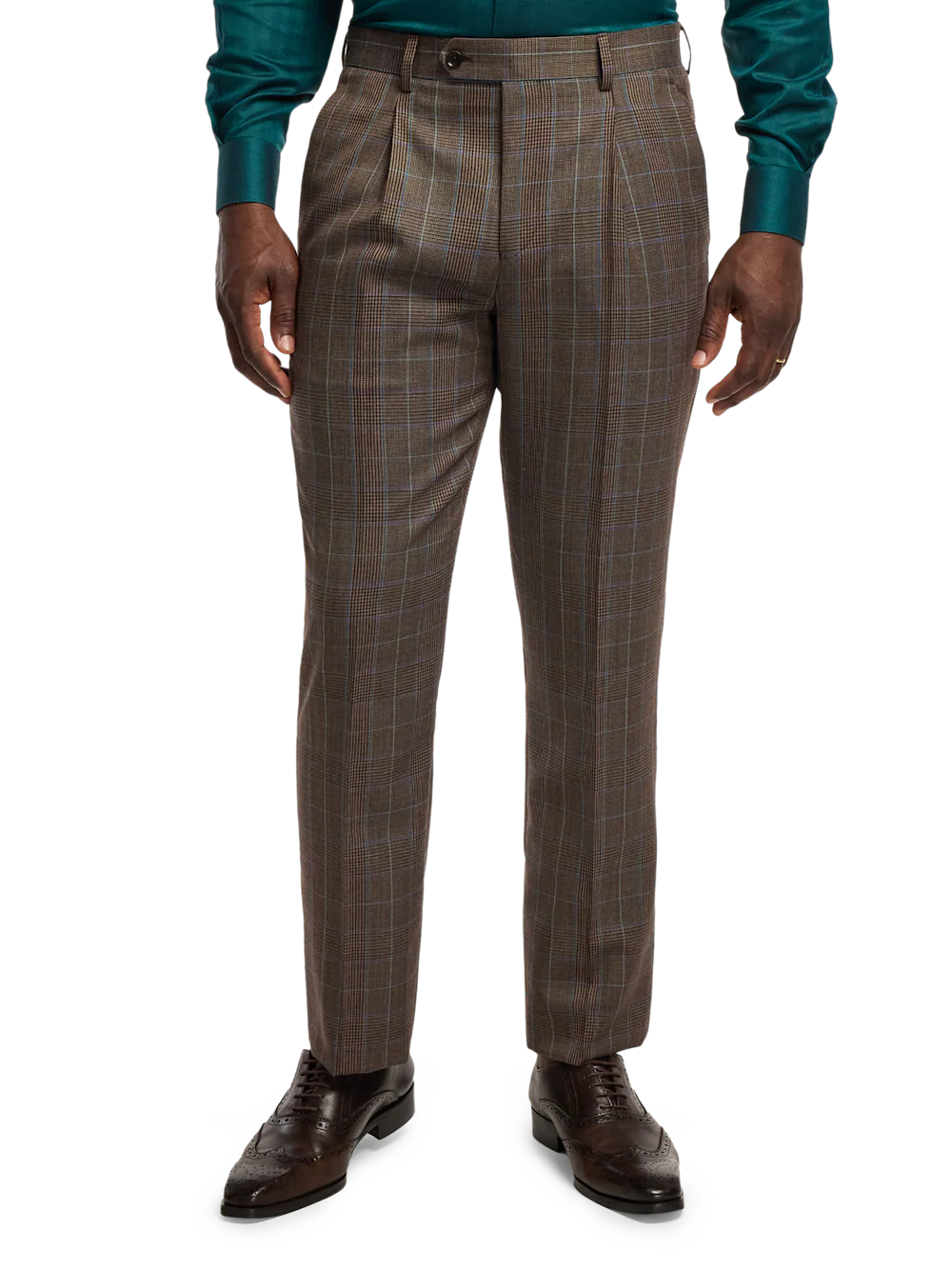 Wool Blend Plaid Single Breasted Notch Lapel Suit - Brown/blue - Image 8