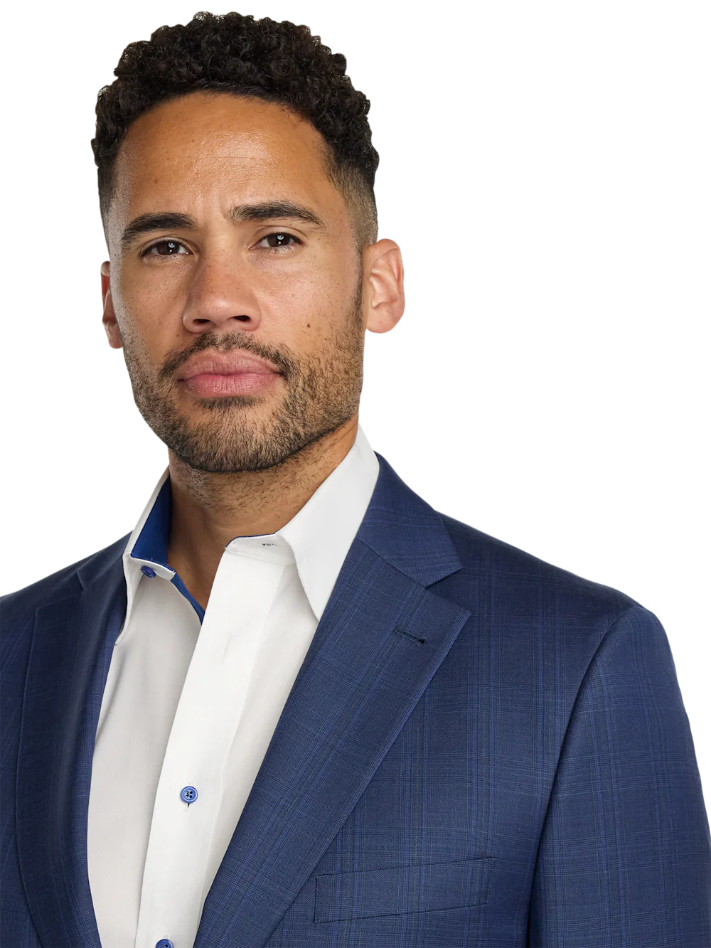 Wool Blend Plaid Single Breasted Notch Lapel Suit - Blue - Image 3
