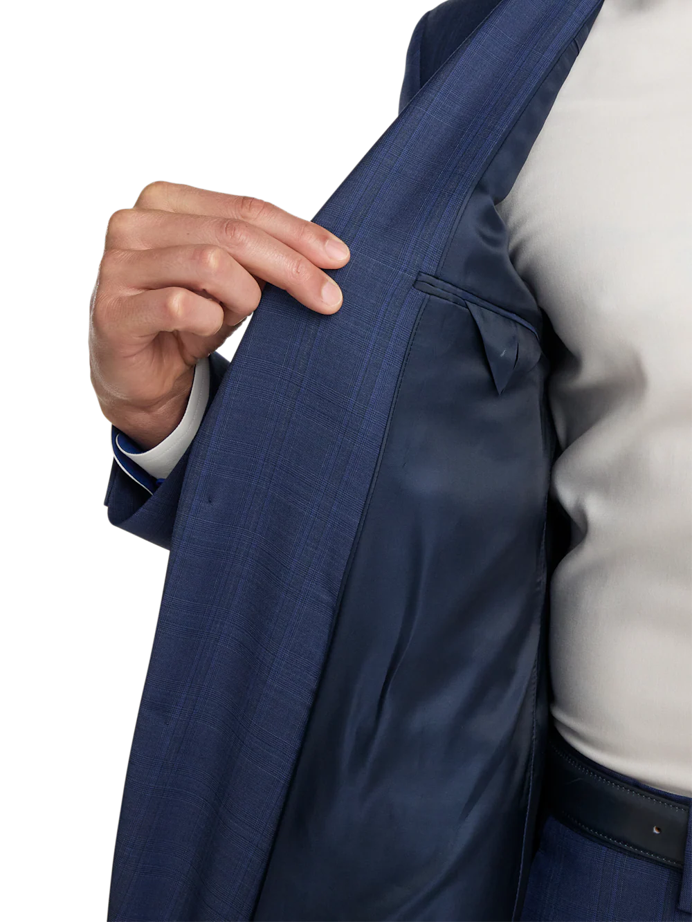 Wool Blend Plaid Single Breasted Notch Lapel Suit - Blue - Image 4