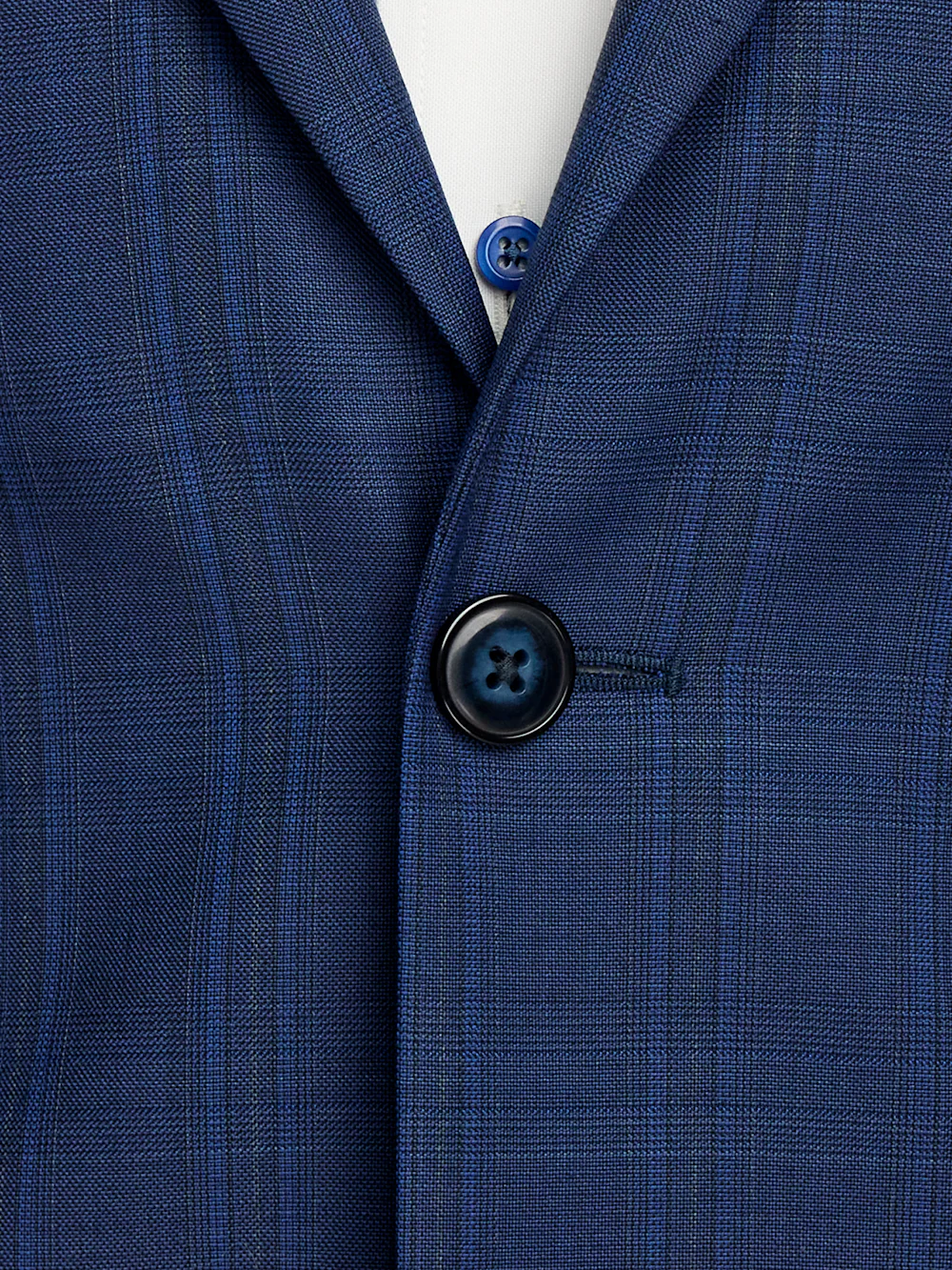 Wool Blend Plaid Single Breasted Notch Lapel Suit - Blue - Image 5