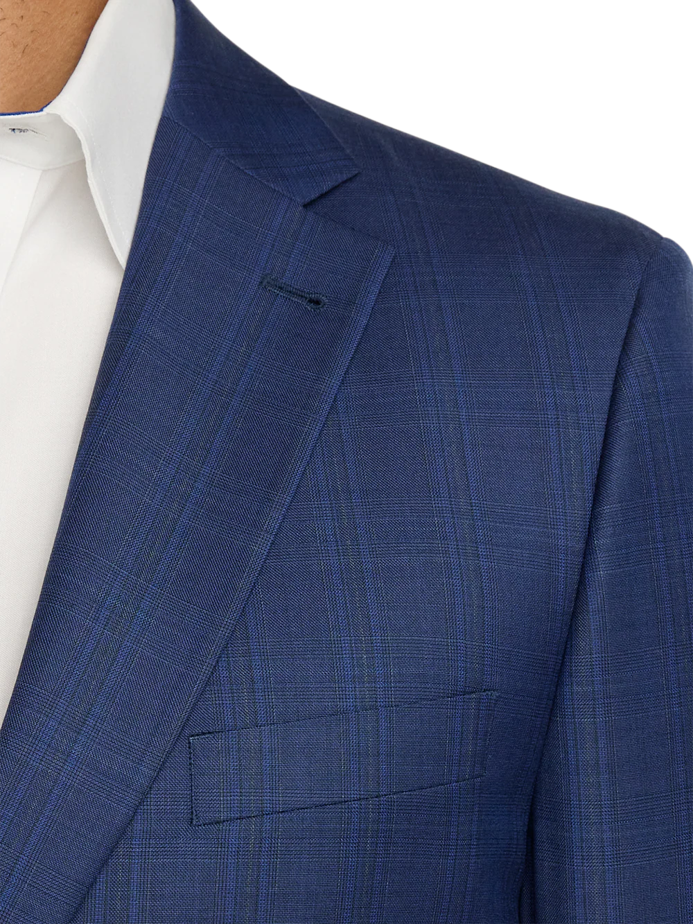 Wool Blend Plaid Single Breasted Notch Lapel Suit - Blue - Image 6