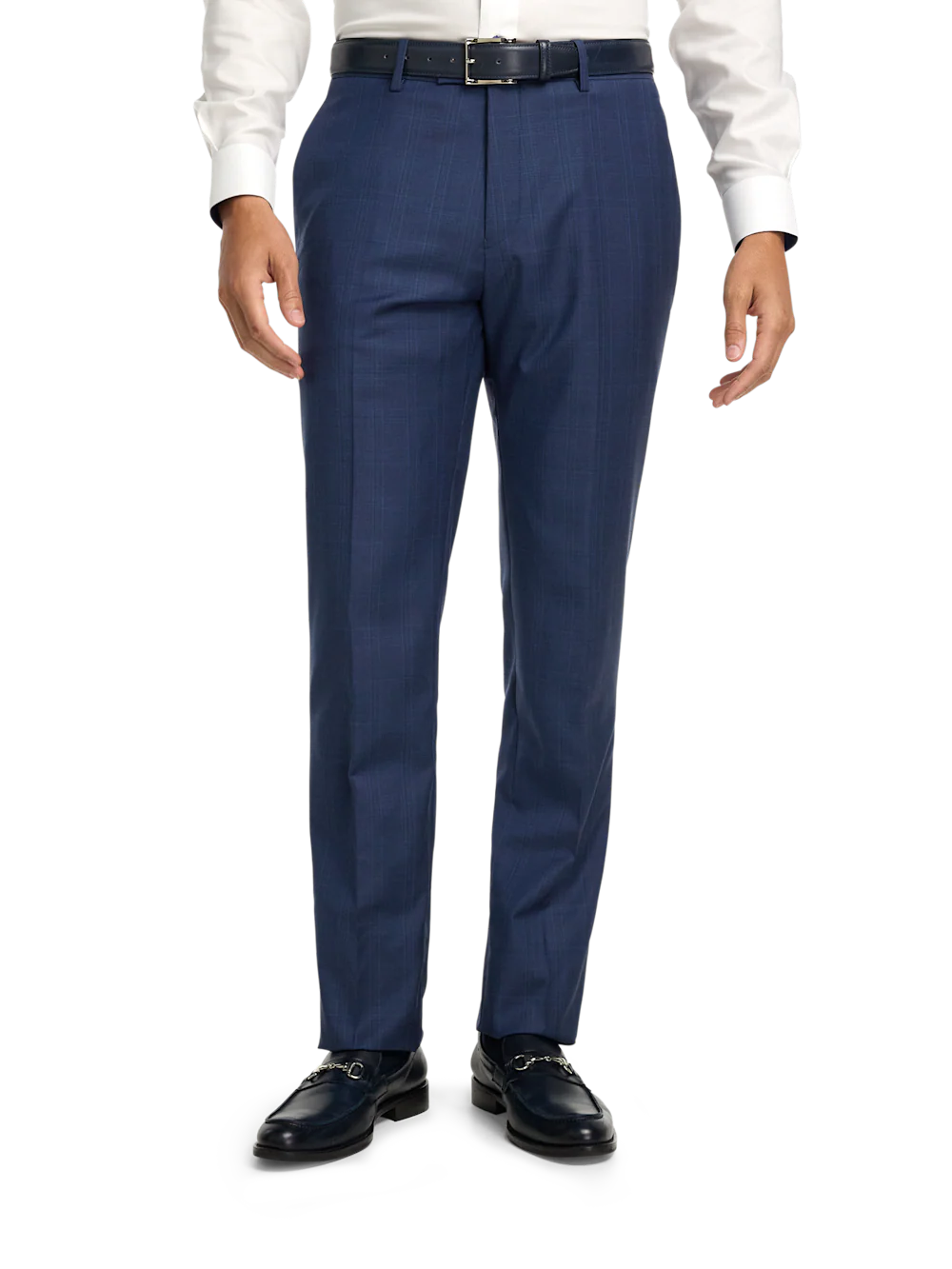Wool Blend Plaid Single Breasted Notch Lapel Suit - Blue - Image 8