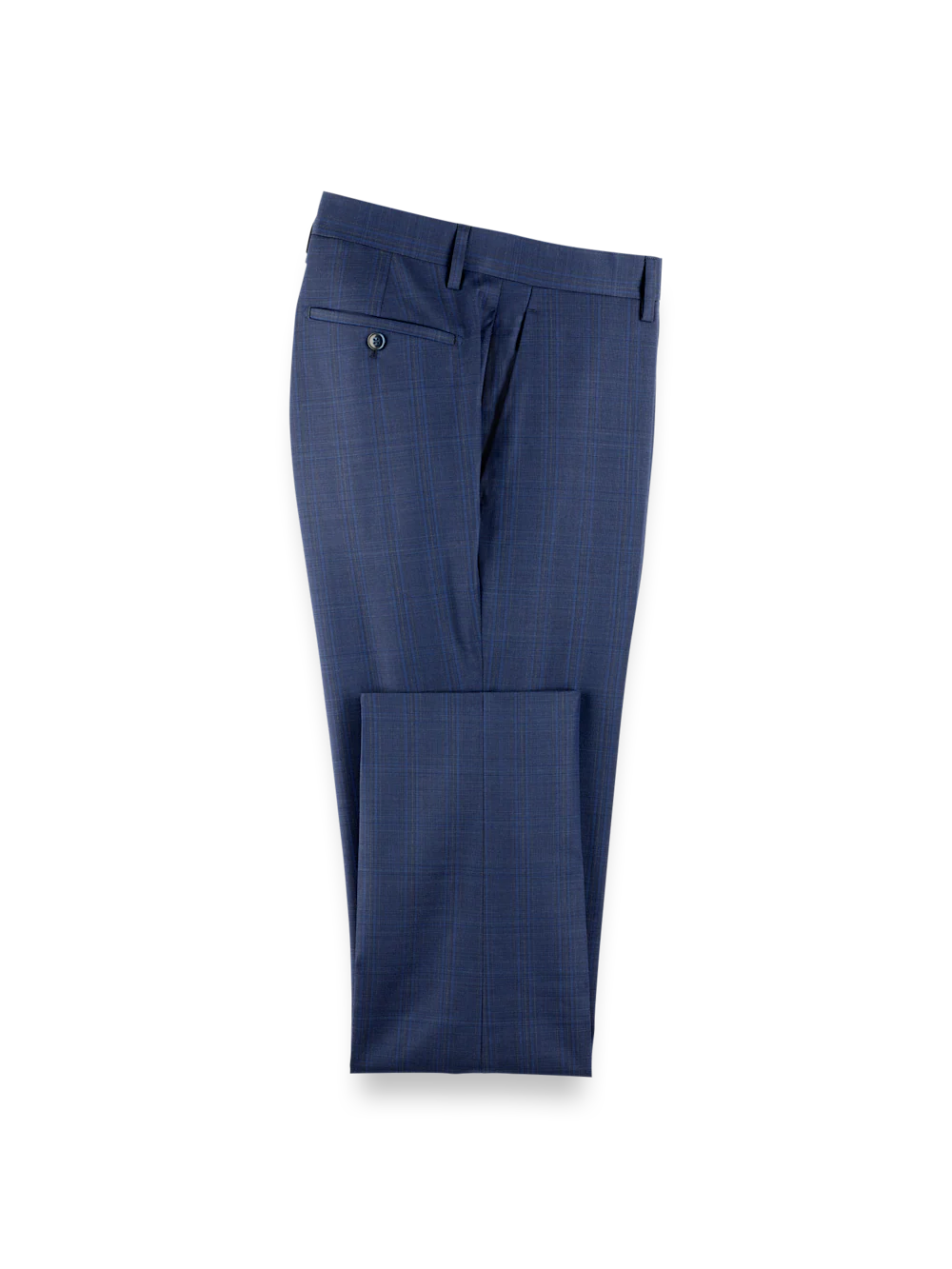 Wool Blend Plaid Single Breasted Notch Lapel Suit - Blue - Image 9