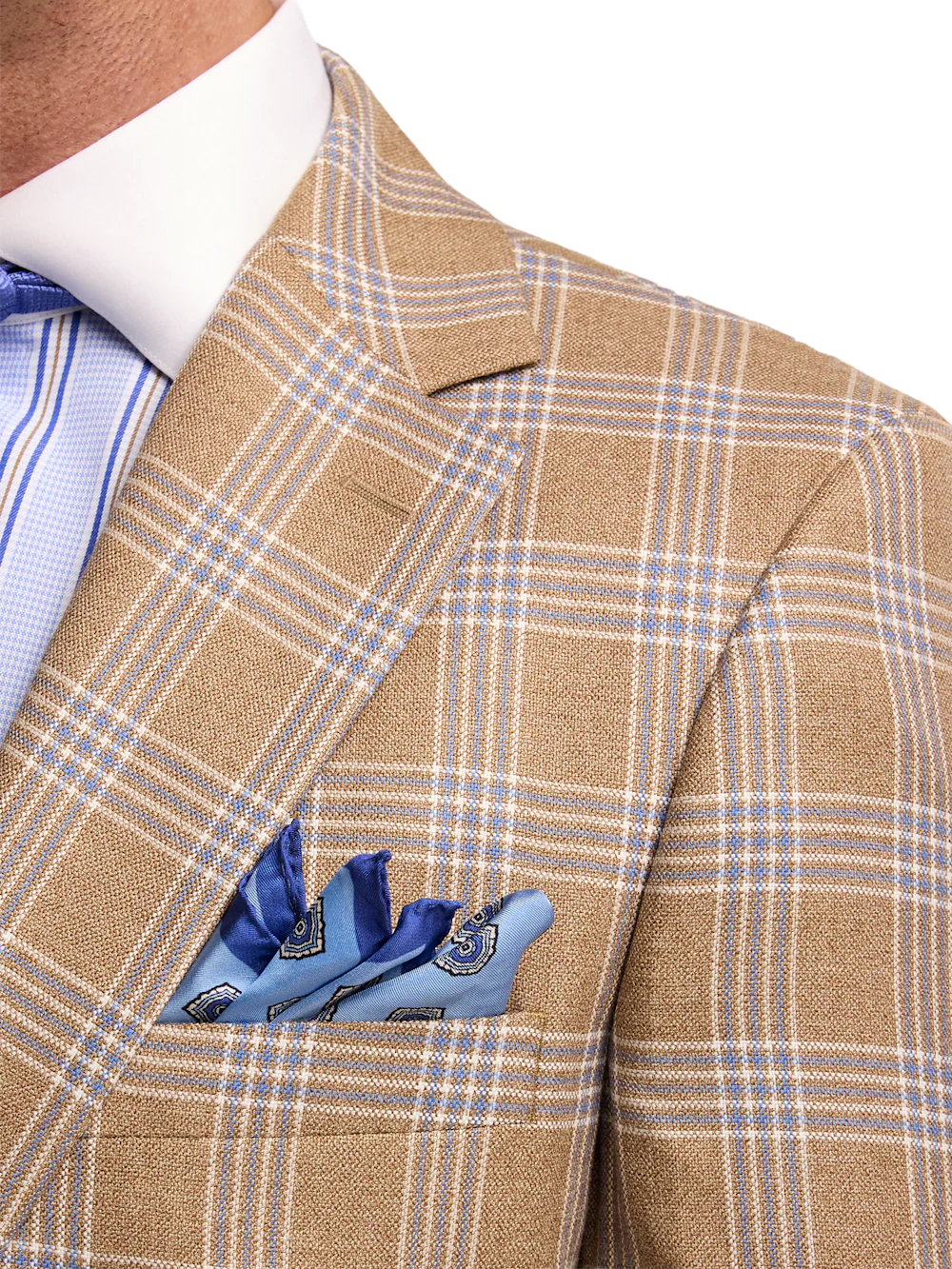 Wool Blend Plaid Single Breasted Notch Lapel Suit - Brown - Image 6