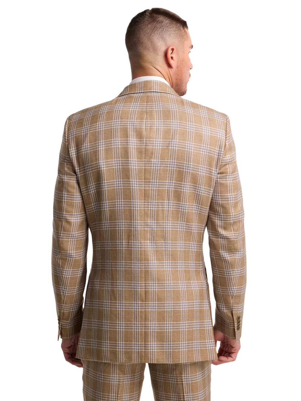 Wool Blend Plaid Single Breasted Notch Lapel Suit - Brown - Image 7