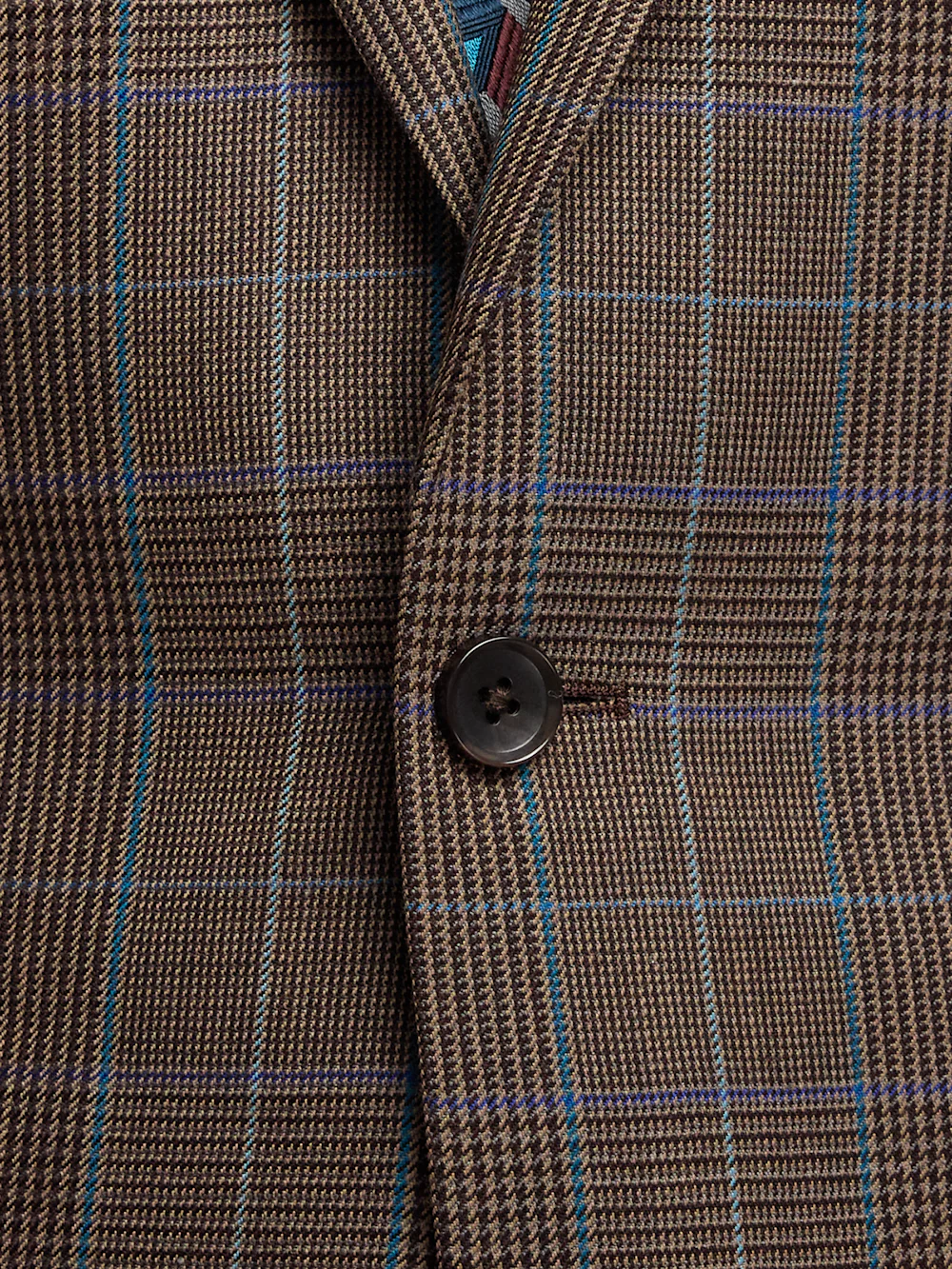 Wool Blend Plaid Single Breasted Notch Lapel Suit Jacket - Brown/blue - Image 5