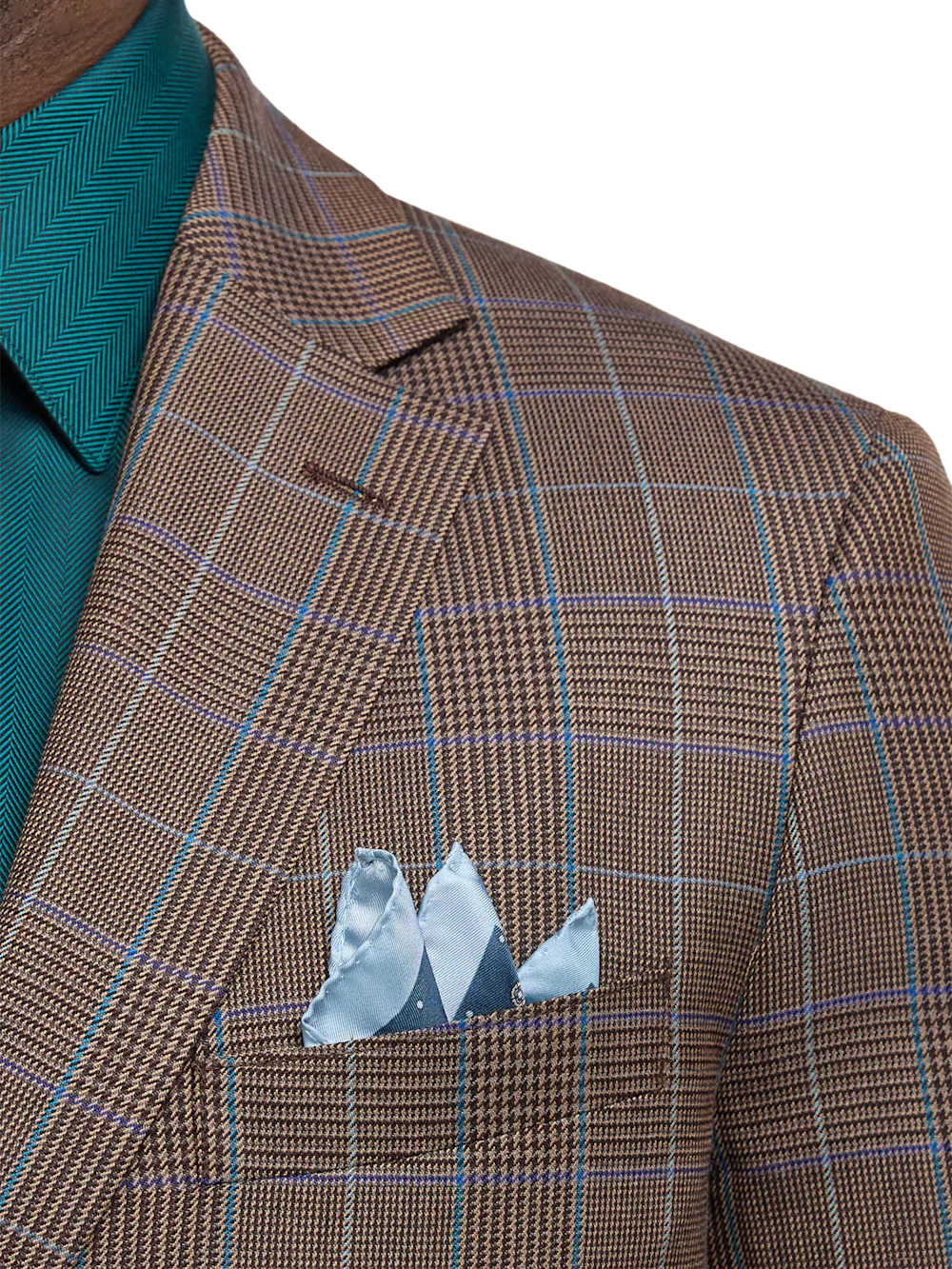 Wool Blend Plaid Single Breasted Notch Lapel Suit Jacket - Brown/blue - Image 6