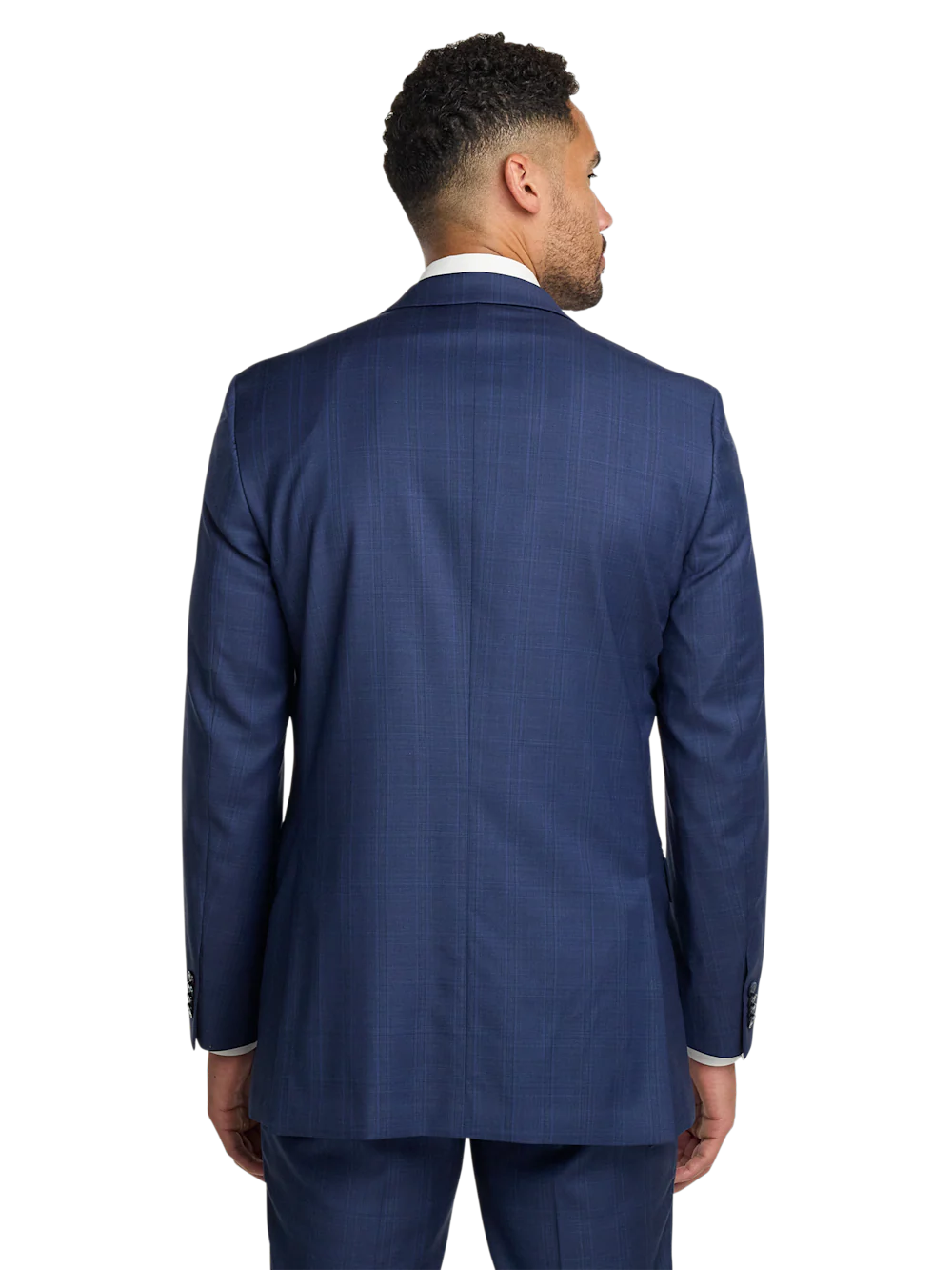 Wool Blend Plaid Single Breasted Notch Lapel Suit Jacket - Blue - Image 7