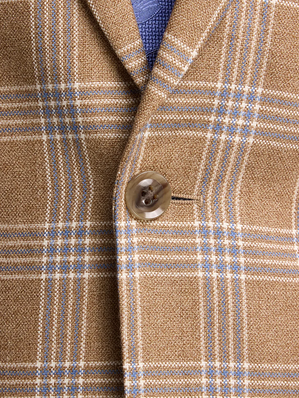 Wool Blend Plaid Single Breasted Notch Lapel Suit Jacket - Brown - Image 5