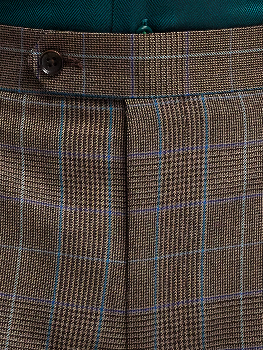 Wool Blend Plaid Single Pleat Suit Pants - Brown/blue - Image 5