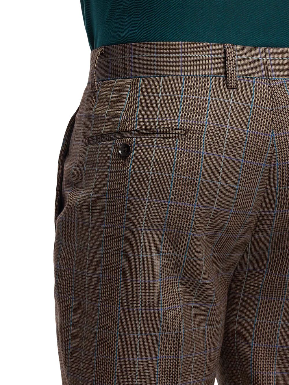 Wool Blend Plaid Single Pleat Suit Pants - Brown/blue - Image 6