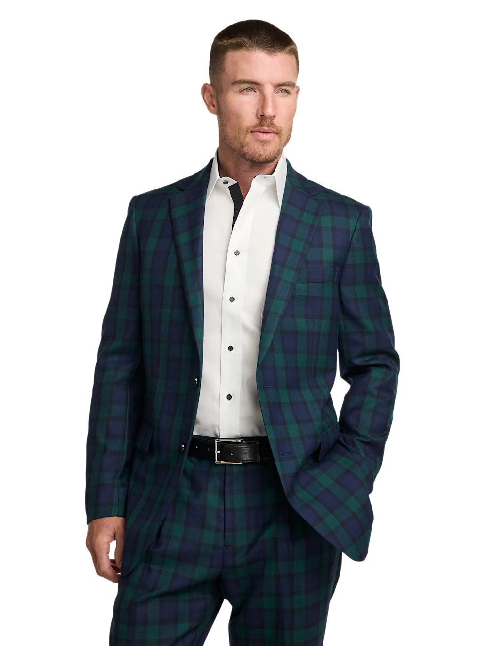 Wool Blend Single Breasted Notch Lapel Sport Coat - Green/navy - Image 3