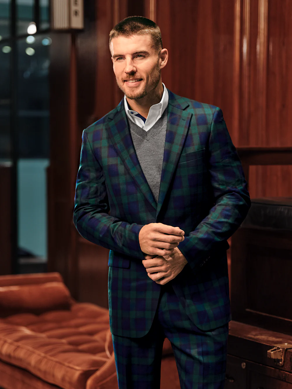 Wool Blend Single Breasted Notch Lapel Sport Coat - Green/navy - Image 9