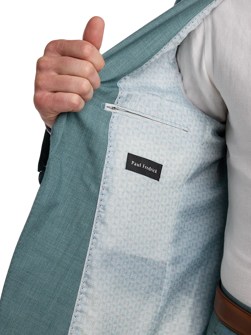 Wool Blend Single Breasted Peak Lapel Suit - Teal - Image 4