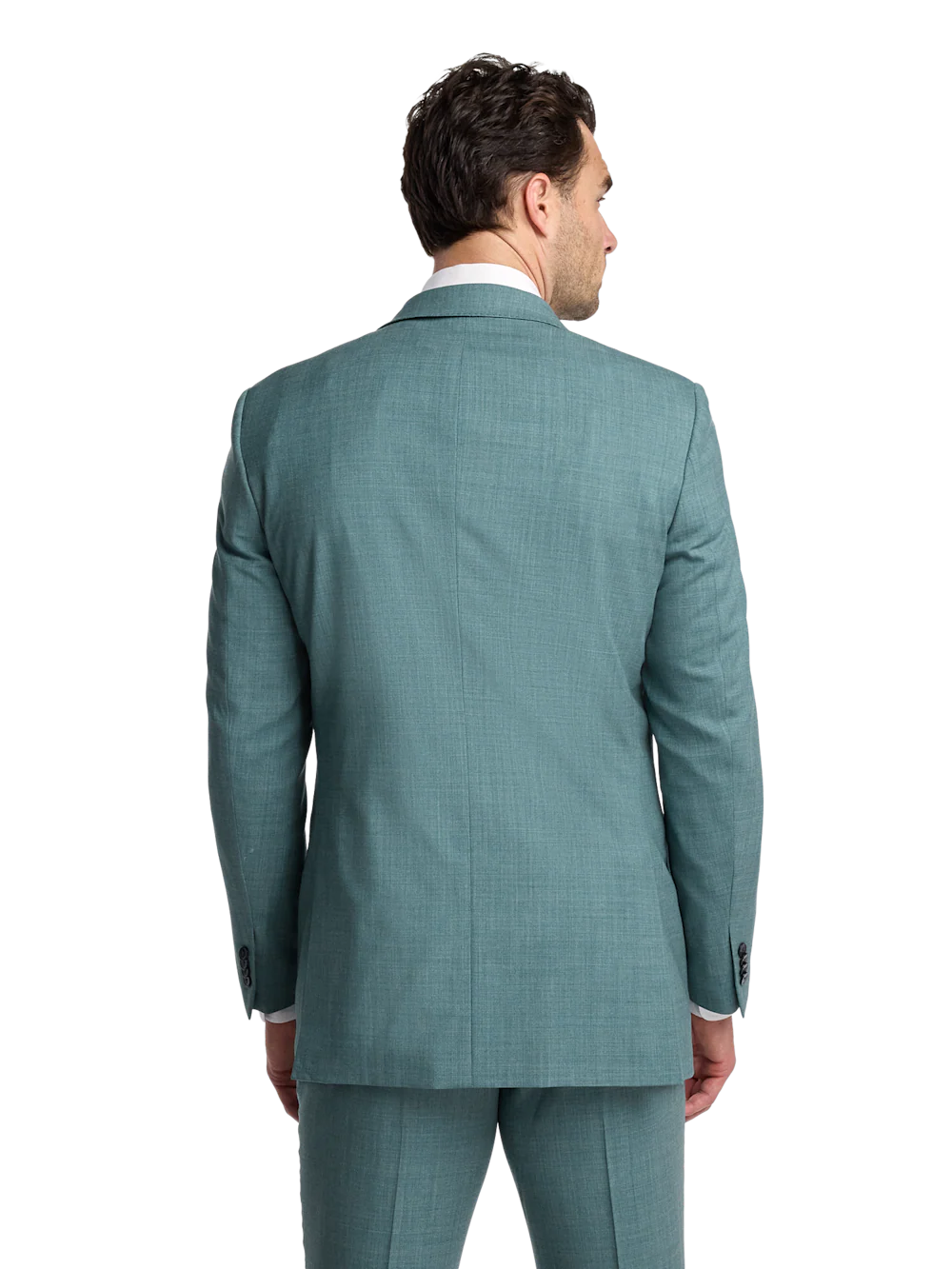 Wool Blend Single Breasted Peak Lapel Suit - Teal - Image 7