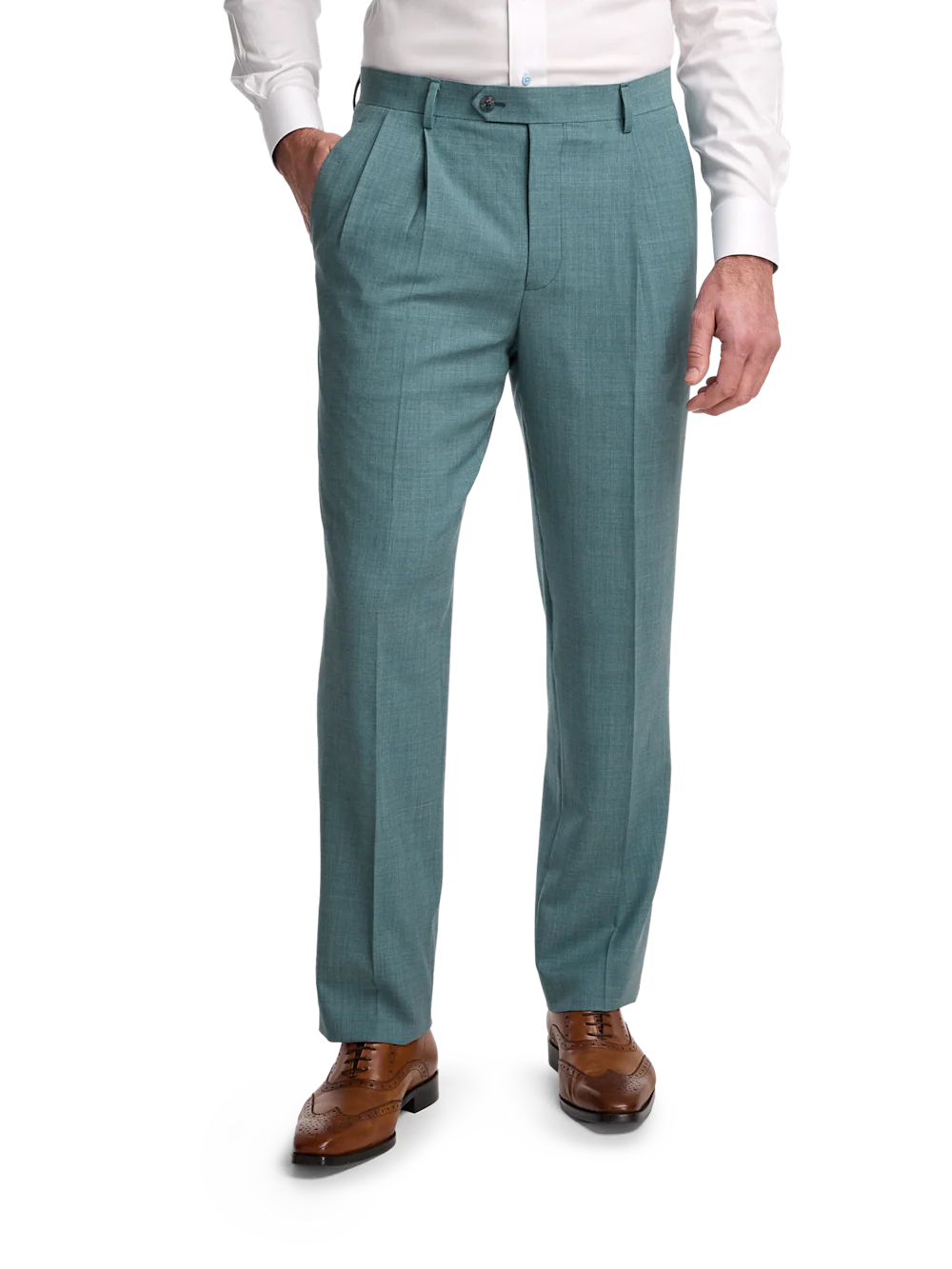 Wool Blend Single Breasted Peak Lapel Suit - Teal - Image 8