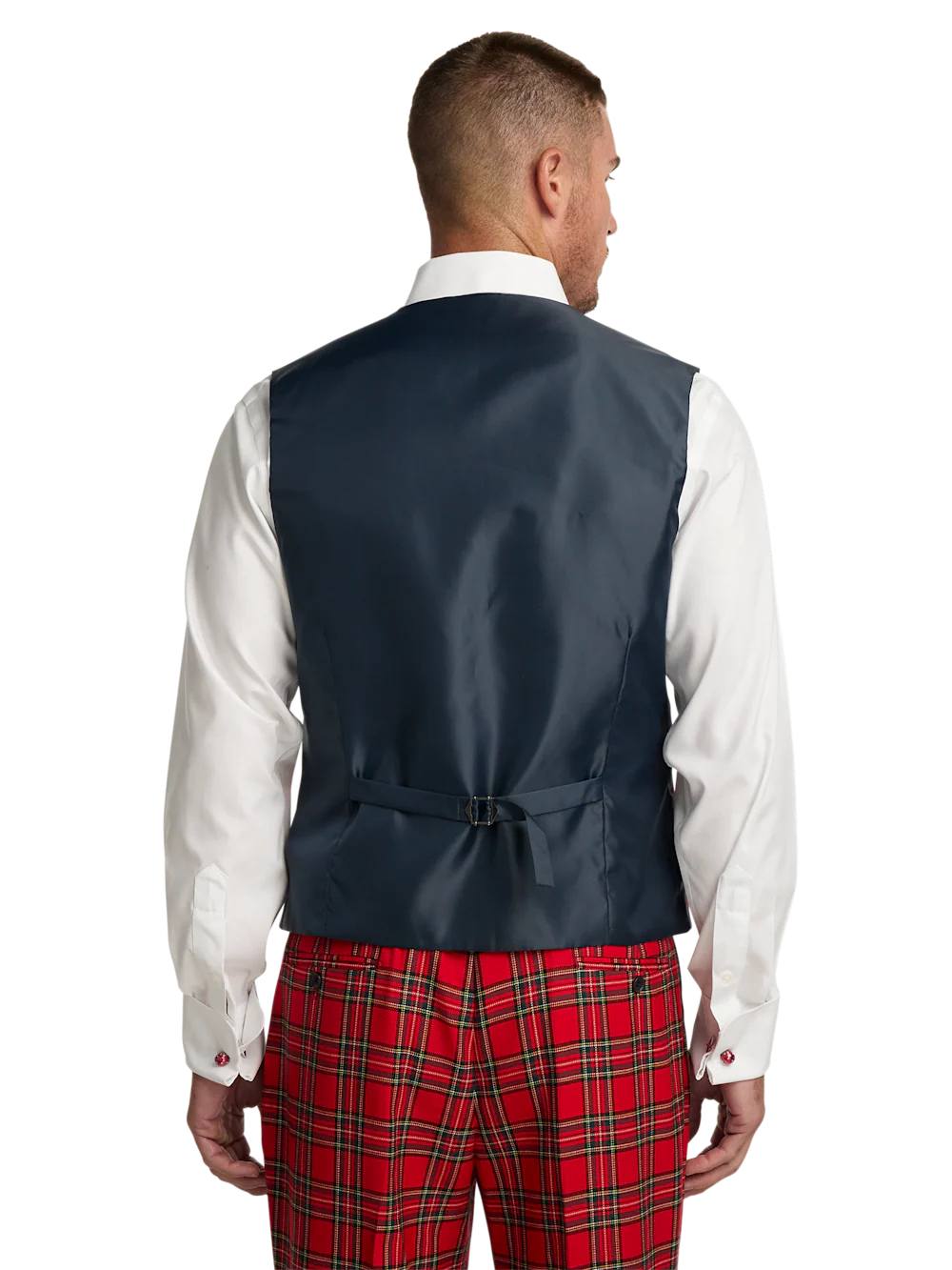 Wool Blend Tartan Plaid No Lapel 5 Button Vest - Red Multi - Image 5
