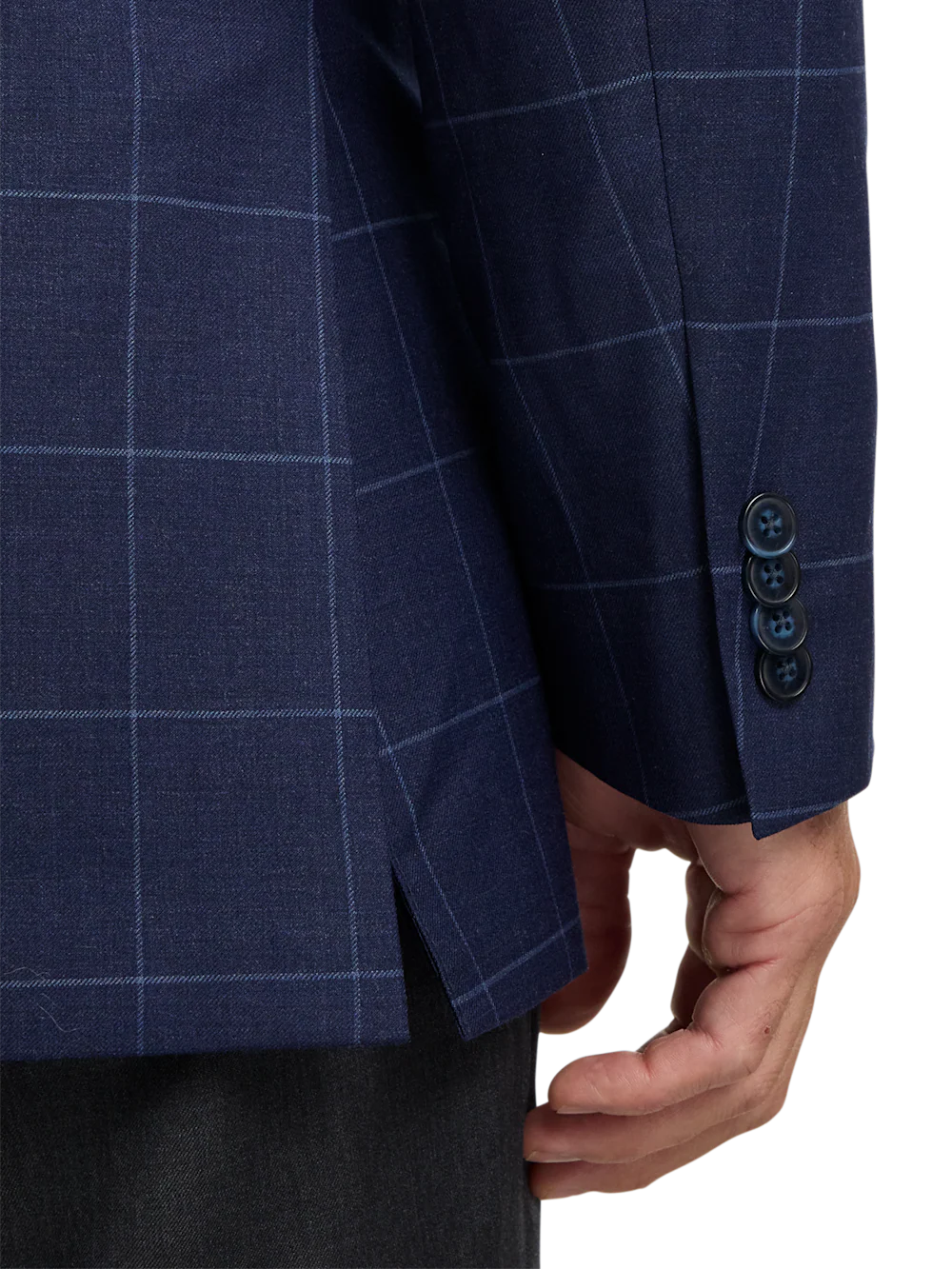 Wool Blend Windowpane Double Breasted Peak Lapel Sport Coat - Blue - Image 3