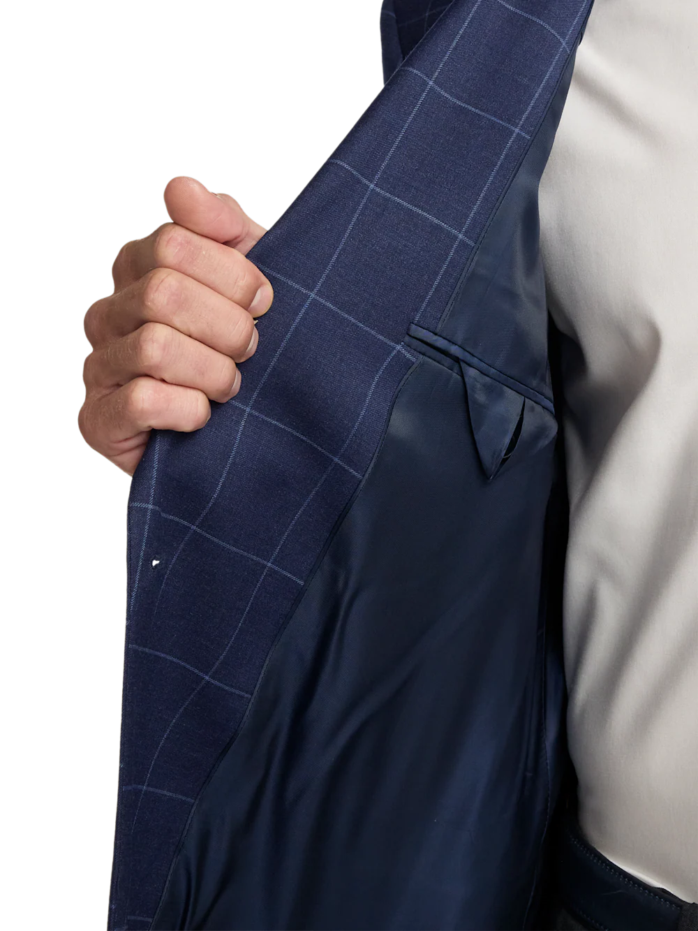 Wool Blend Windowpane Double Breasted Peak Lapel Sport Coat - Blue - Image 4