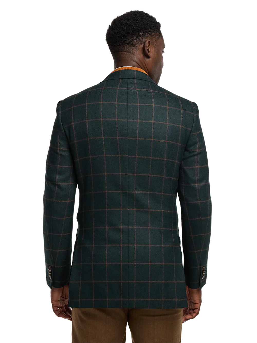 Wool Blend Windowpane Single Breasted Notch Lapel Sport Coat - Dark Green - Image 7