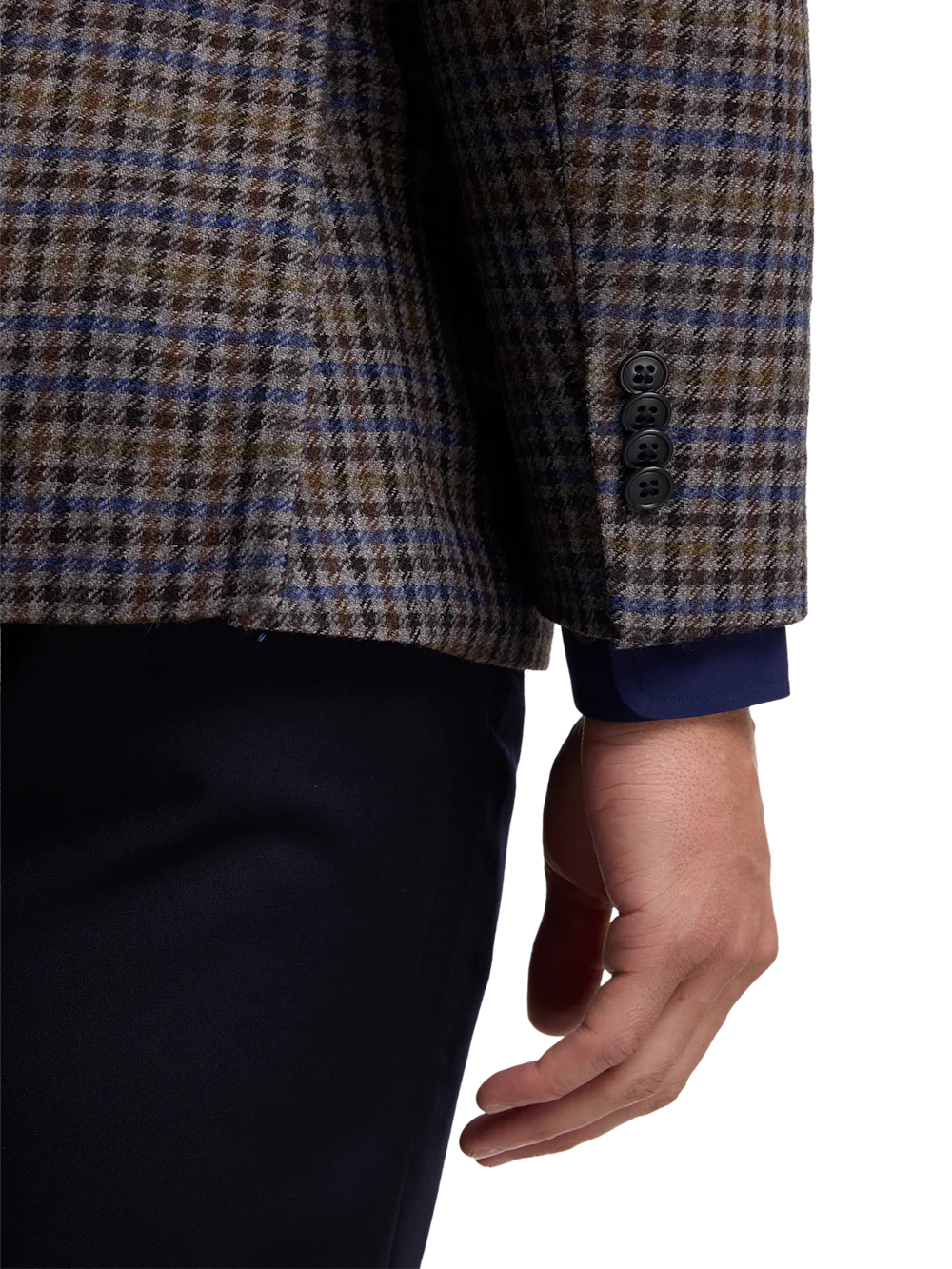 Wool Check Single Breasted Notch Lapel Sport Coat - Grey Multi - Image 4