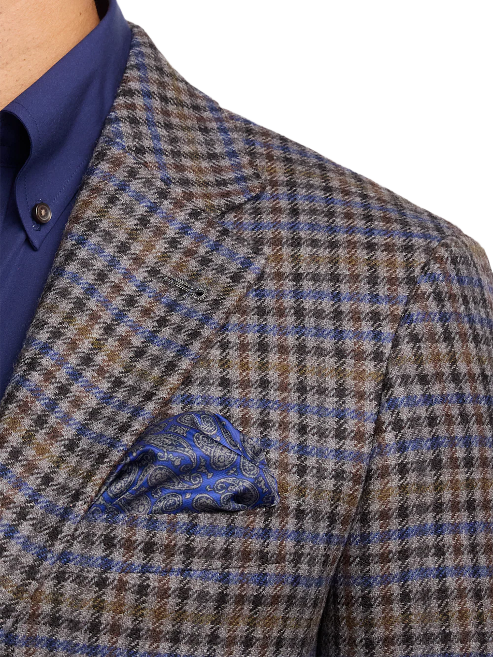 Wool Check Single Breasted Notch Lapel Sport Coat - Grey Multi - Image 7
