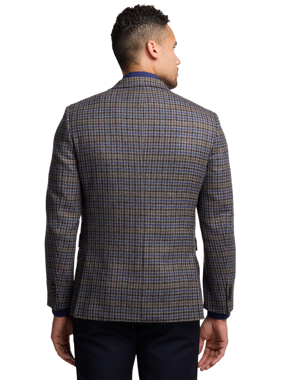 Wool Check Single Breasted Notch Lapel Sport Coat - Grey Multi - Image 8