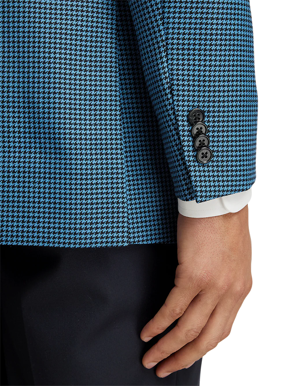 Wool Houndstooth Single Breasted Peak Lapel Sport Coat - Blue/black - Image 3