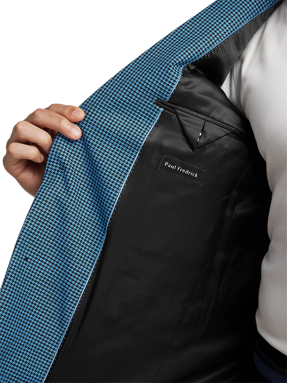 Wool Houndstooth Single Breasted Peak Lapel Sport Coat - Blue/black - Image 4