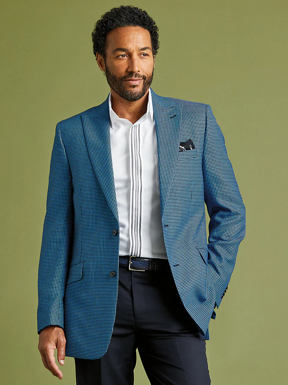 Wool Houndstooth Single Breasted Peak Lapel Sport Coat - Blue/black - Image 8