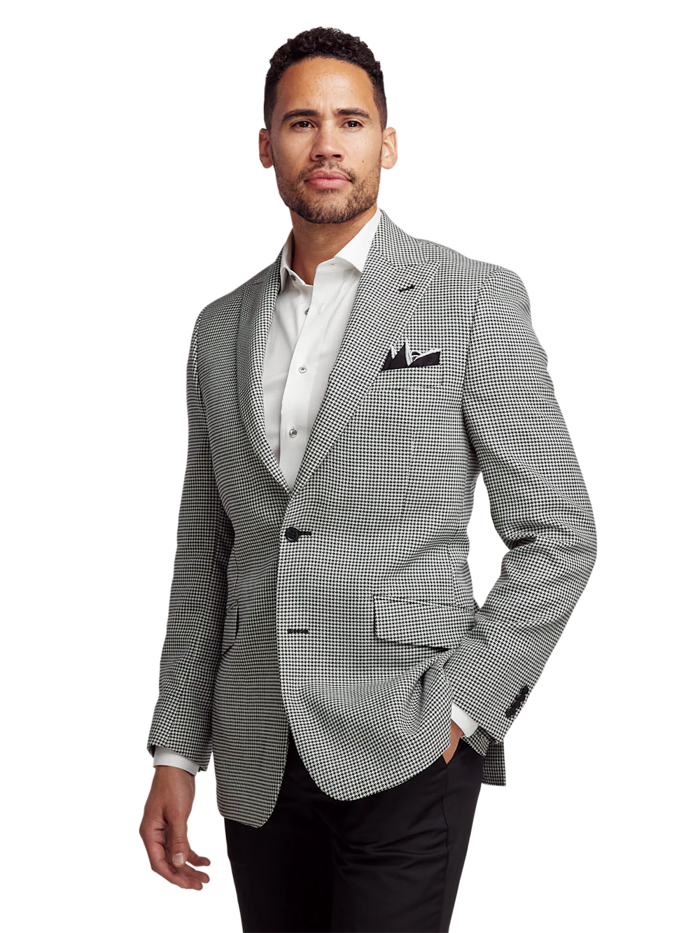 Wool Houndstooth Single Breasted Peak Lapel Sport Coat - Black/white - Image 2