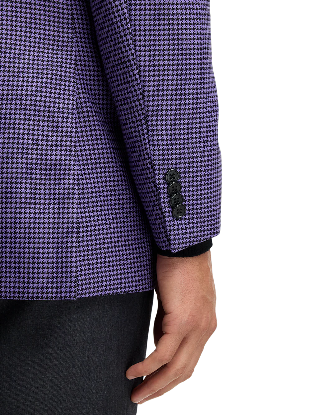 Wool Houndstooth Single Breasted Peak Lapel Sport Coat - Purple - Image 4