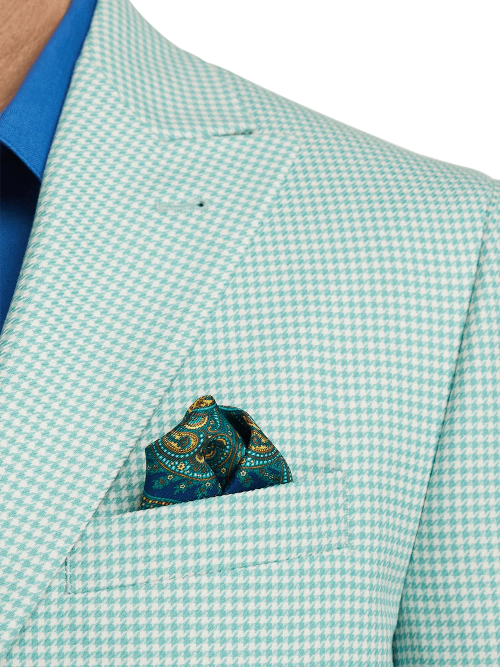 Wool Houndstooth Single Breasted Peak Lapel Sport Coat - Aqua - Image 6